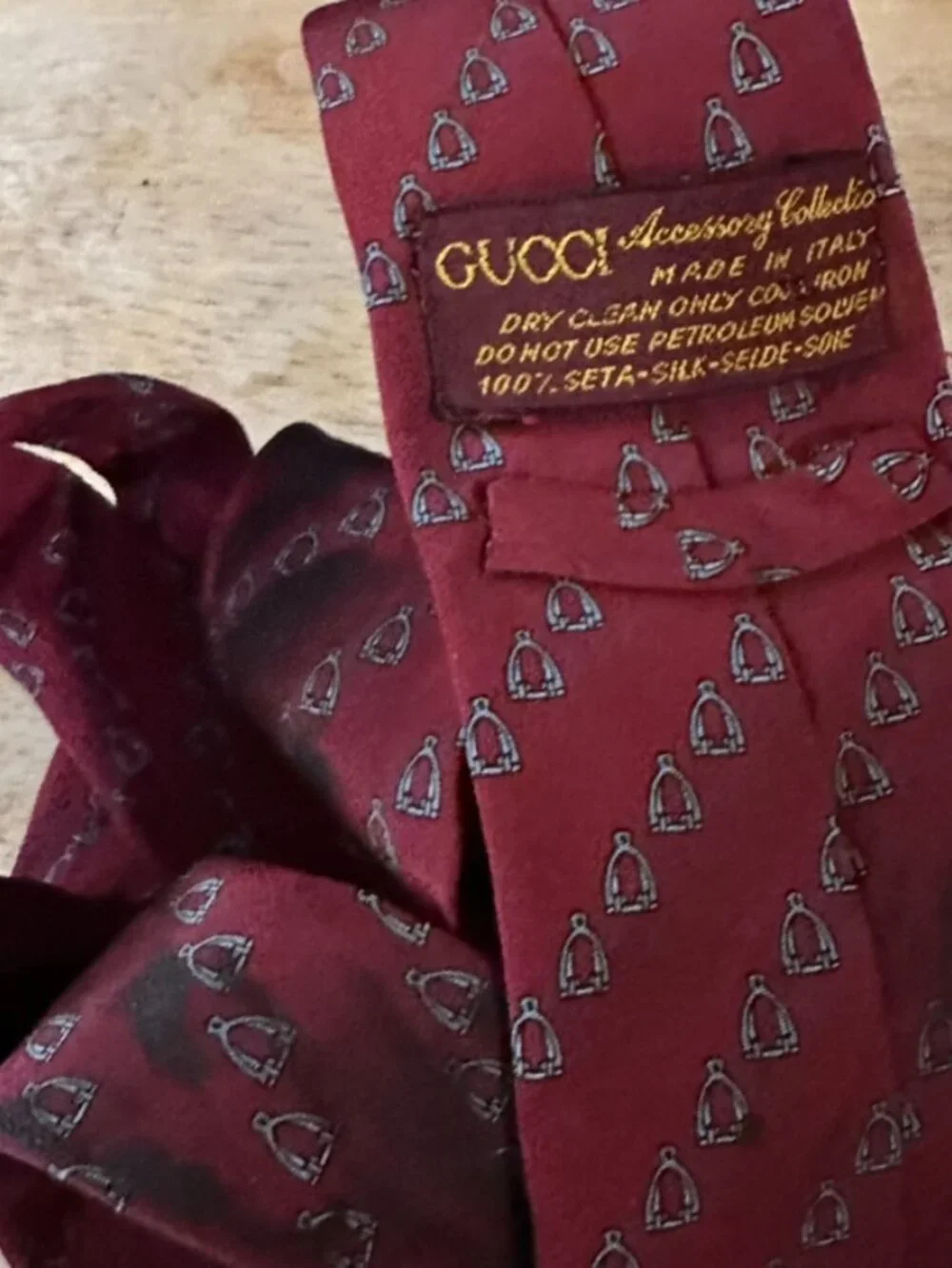 Vintage Gucci Upcyled Silk Tie Necktie Painted Maroon Handpainted